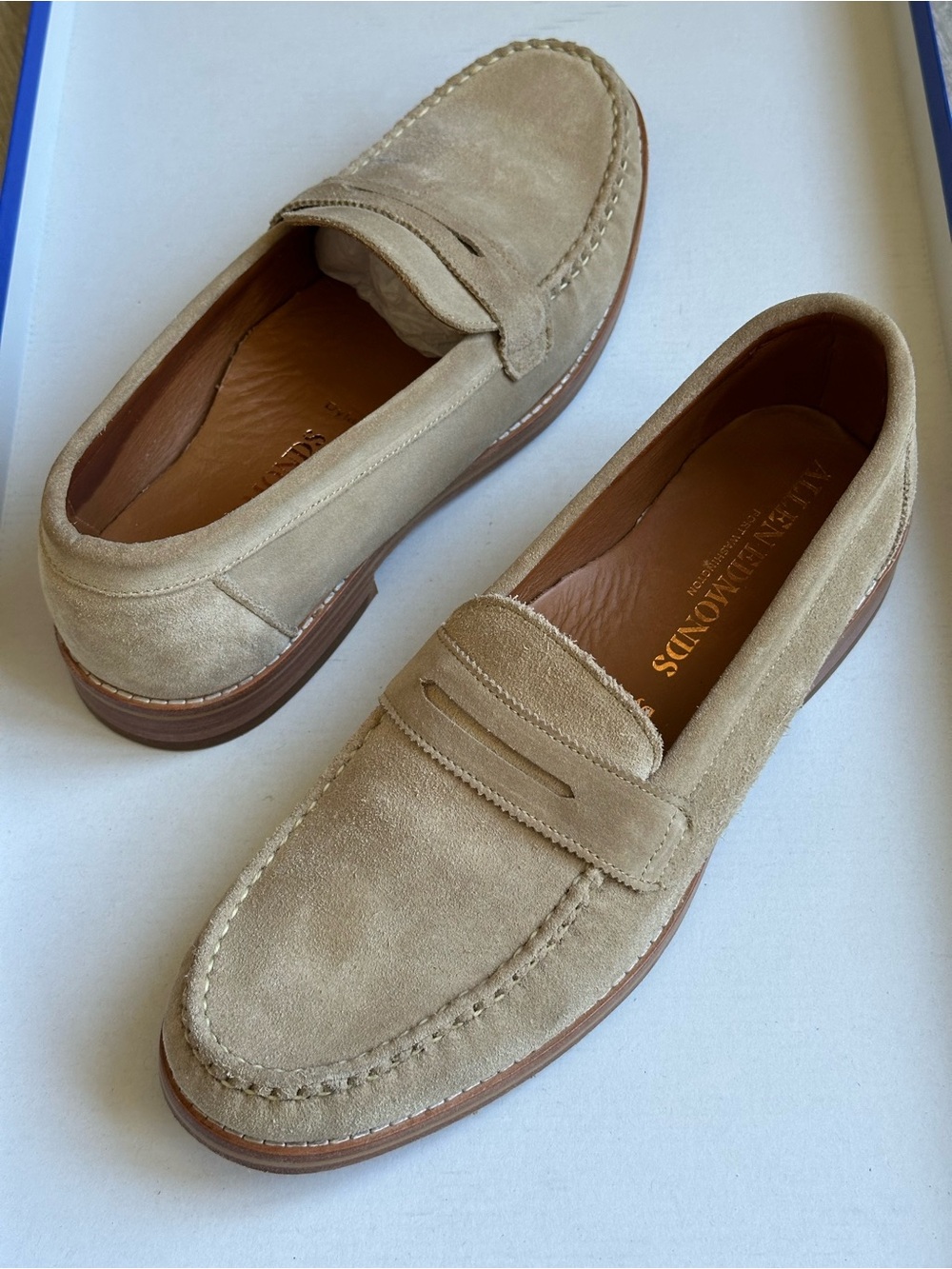 Allen Edmonds Men's Tan Suede Penny Loafers - Picture 3 of 16